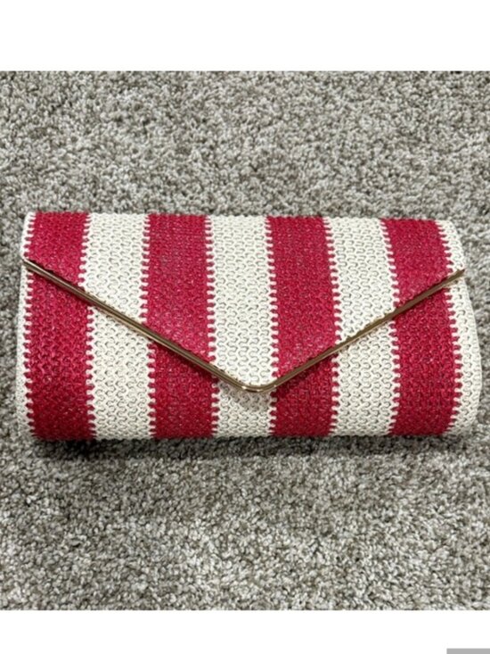 Handbags - RED/WHITE STRIPED CLUTCH WITH GOLD CROSSBODY STRAP - UNBRANDED